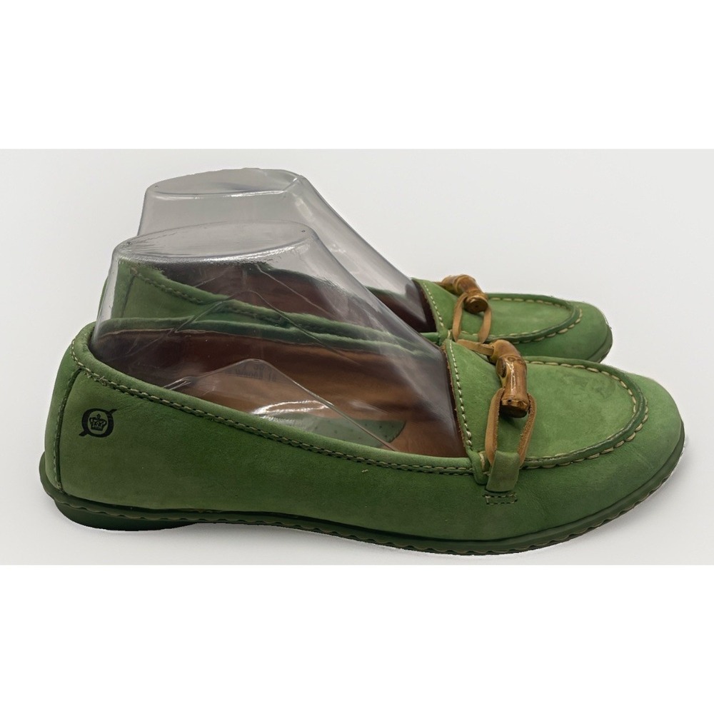 BORN Green Suede Leather Women's Loafers Bamboo Toggle Womens Size 7.5 M